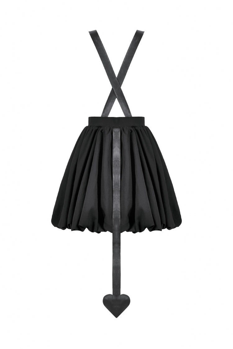 Black Bat Wing Buckled Women's Gothic Suspender Dress Graduation Dress with Tail