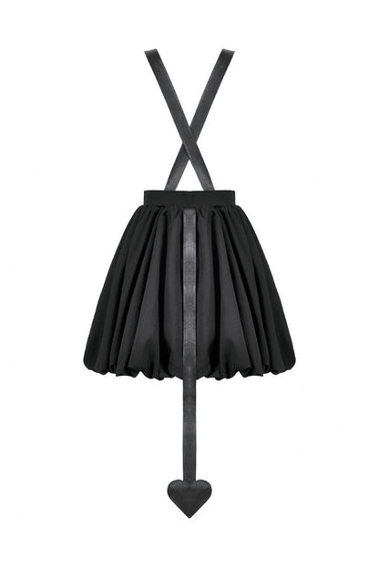 Black Bat Wing Buckled Women's Gothic Suspender Dress Graduation Dress with Tail