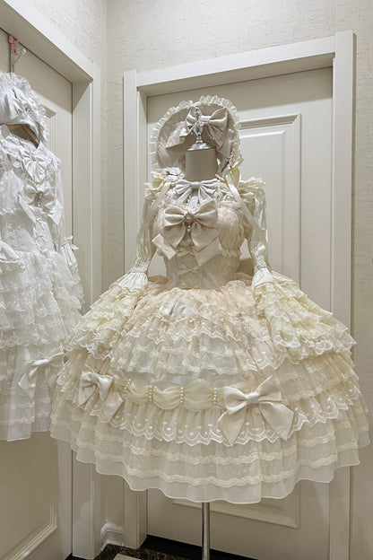 Beige [Dream Prologue] Doll Multi-Layered Bowknot Lace Sweet Princess Lolita Dress