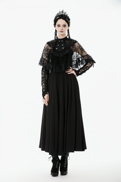 Black Bouble-Breasted Floral Lace Women's Gothic Cape