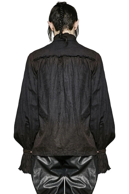 Black Long Lantern Sleeves Retro Metal Button Mens Steampunk Tie Shirt