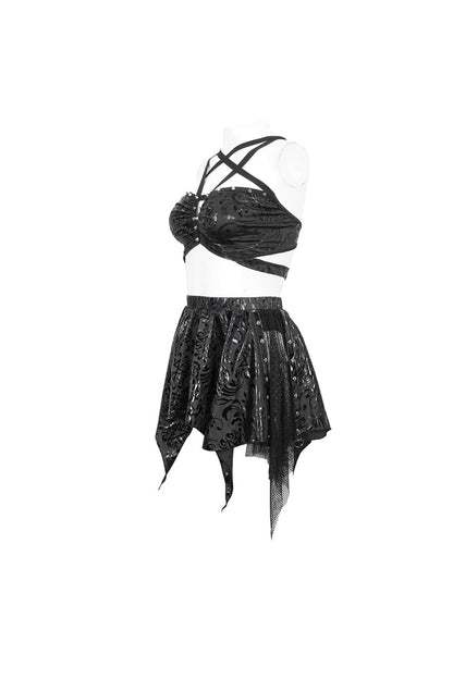 Black Pentagram Print Strap Two Piece Women's Gothic Swimsuit