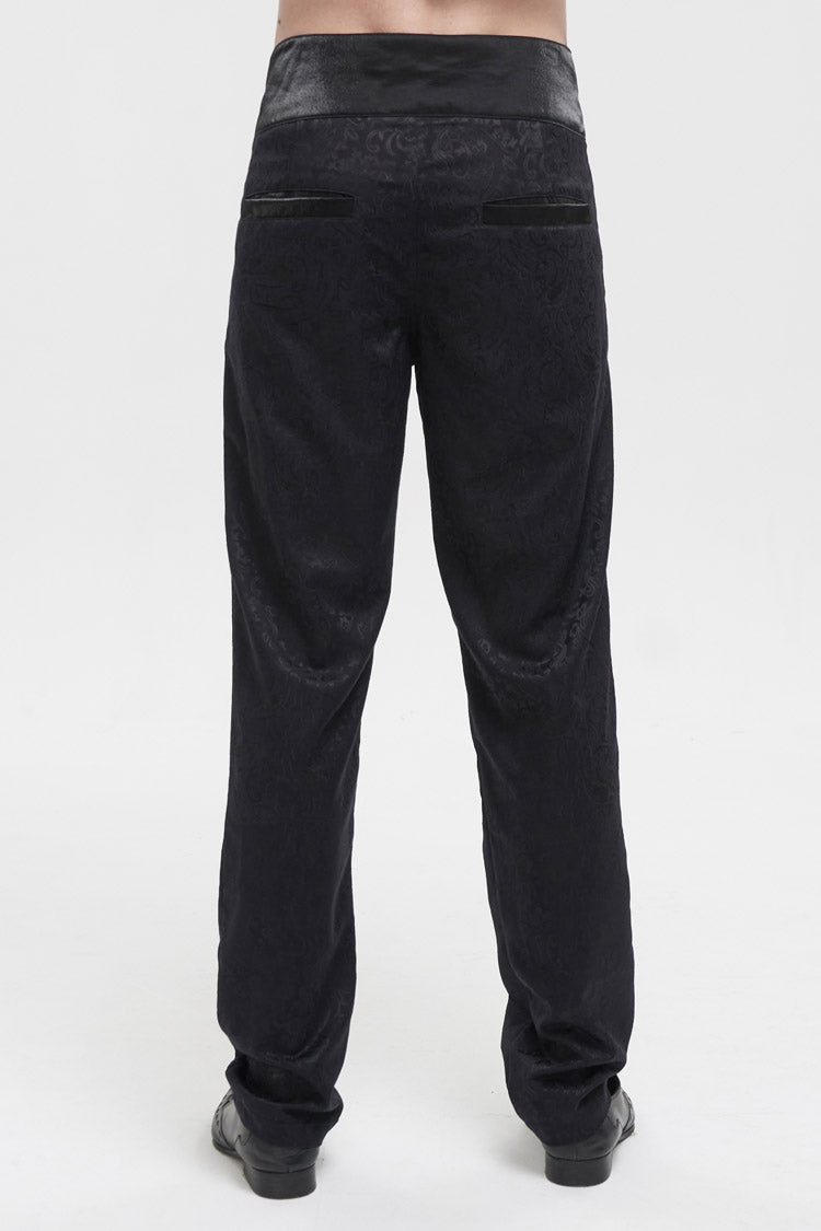 Black High Waist Jacquard Double Breasted Vintage Men's Punk Trousers