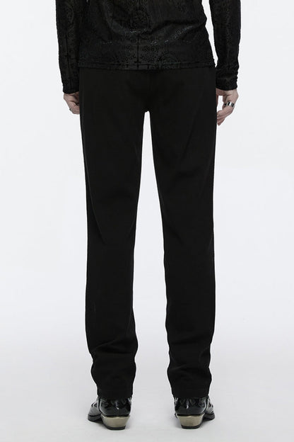 Black Buckle Floral Men's Gothic Waistband Pants