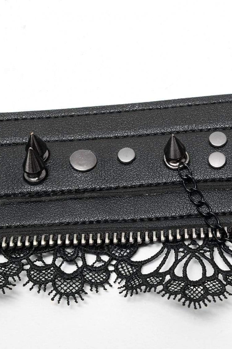 Black Leather Metal Rivets Lace Women's Gothic Chocker