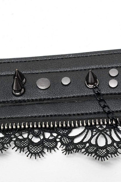 Black Leather Metal Rivets Lace Women's Gothic Chocker