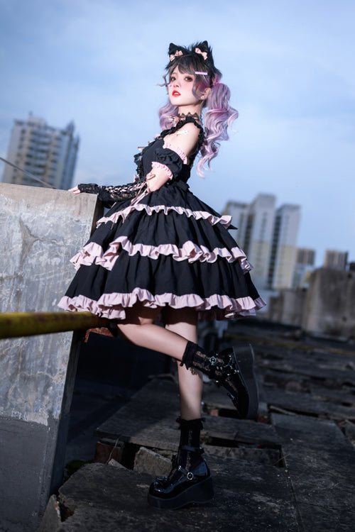 Black Multi-Layer Ruffled Ballet Sweet Lolita JSK Dress