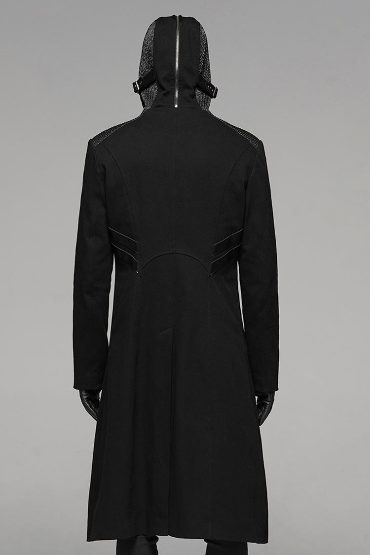 Black Long Sleeves Hooded Rivet Men's Punk Military Long Jacket