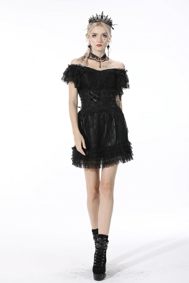 Black Floral Embroidered Lace-Up Strappy Women's Gothic Gorgeous Corset