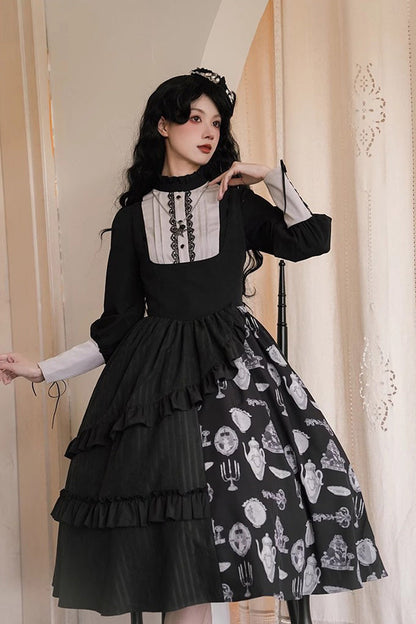 Black Lunar Eclipse Dinner Cups Print Autumn Winter Gothic Lolita Jsk Dress