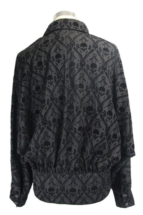 Black Lace Up Neckline Skull Printed Mens Gothic Blouse