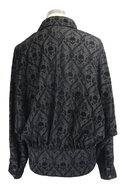 Black Lace Up Neckline Skull Printed Mens Gothic Blouse