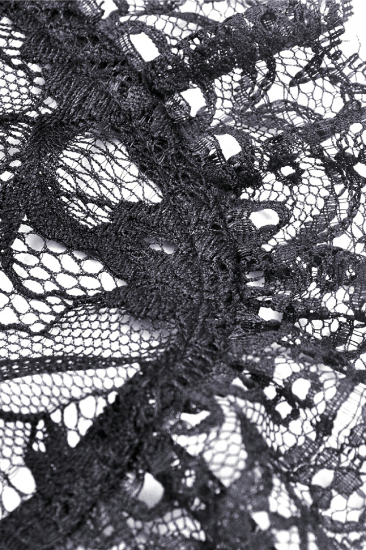 Black Long Puff Sleeves Sheer Floral Lace Lace-Up Women's Gothic Cape