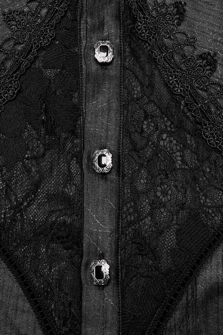 Black Long Puff Sleeves Spliced Lace Men's Gothic Shirt