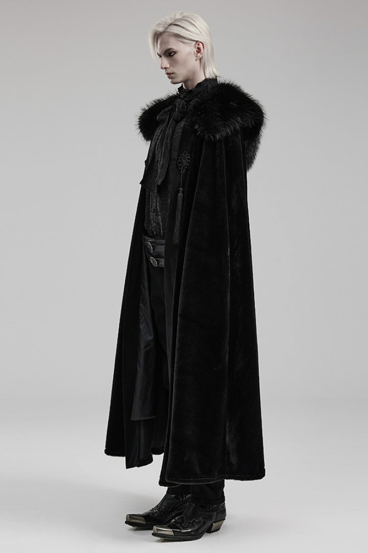 Black Detachable Collar Men's Gothic Cloak Coat