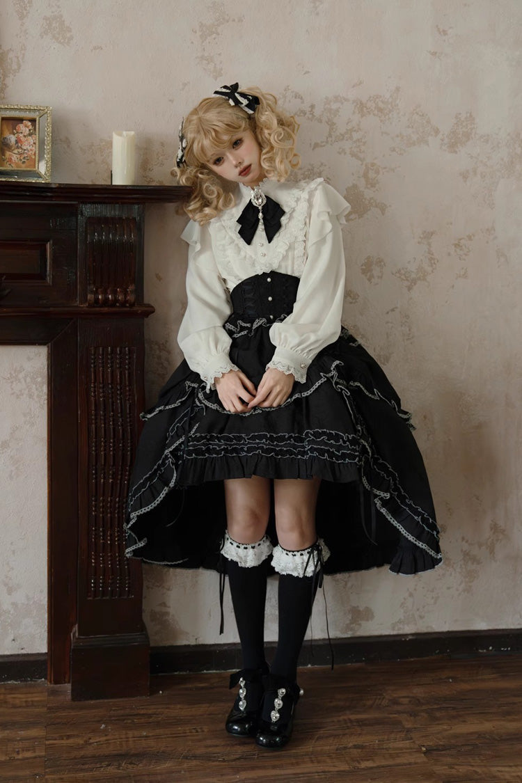 Black Late Night Castle Print Ruffle Gothic Lolita Skirt
