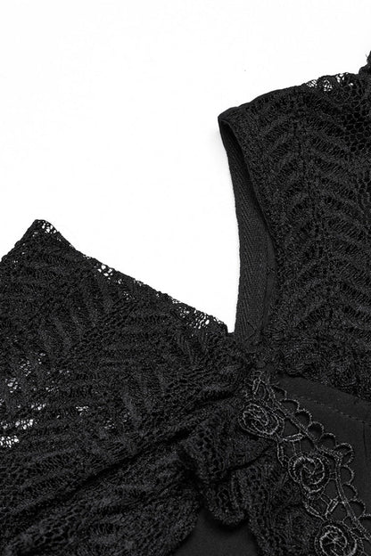 Black Off Shoulder Long Sleeves Ruffle Lace Women's Gothic Blouse