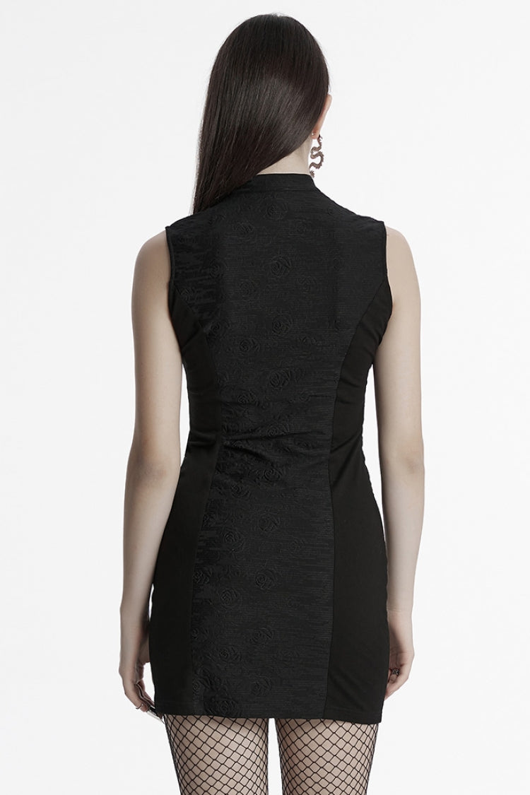 Black Cheongsam Collar Sleeveless Embroidery Women's Prom Dress