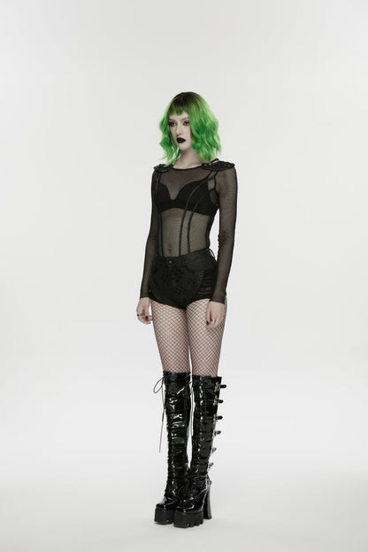 Black Low Waisted Cut-Out Irregular Eyelet Women's Punk Shorts