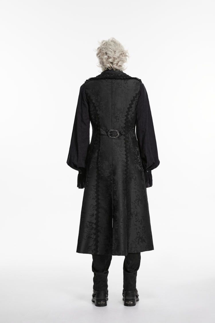 Black Jacquard Chain-Decorated Men's Gothic Long Vest