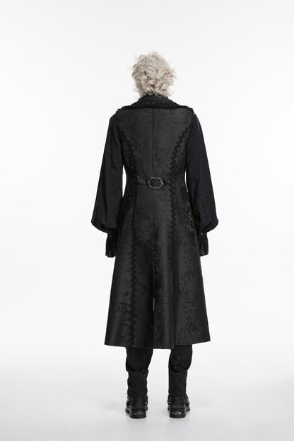 Black Jacquard Chain-Decorated Men's Gothic Long Vest