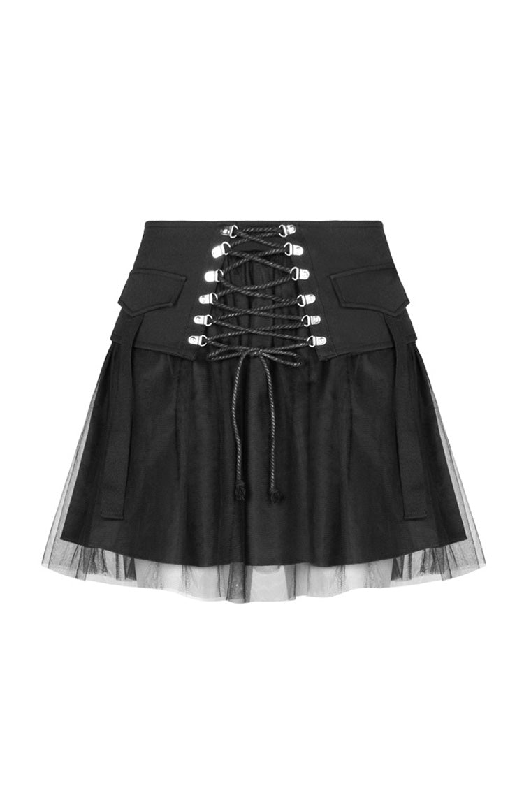 Black Binding Mesh Plaid High Waist Women's Steam Punk Skirt