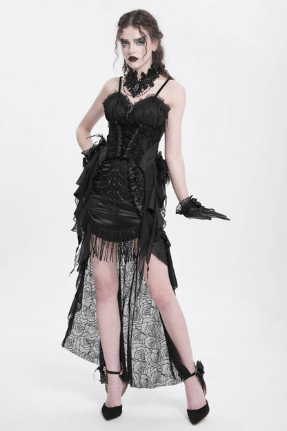 Black Embroidery Stitching Lace Mesh Women's Gothic Skirt With Train