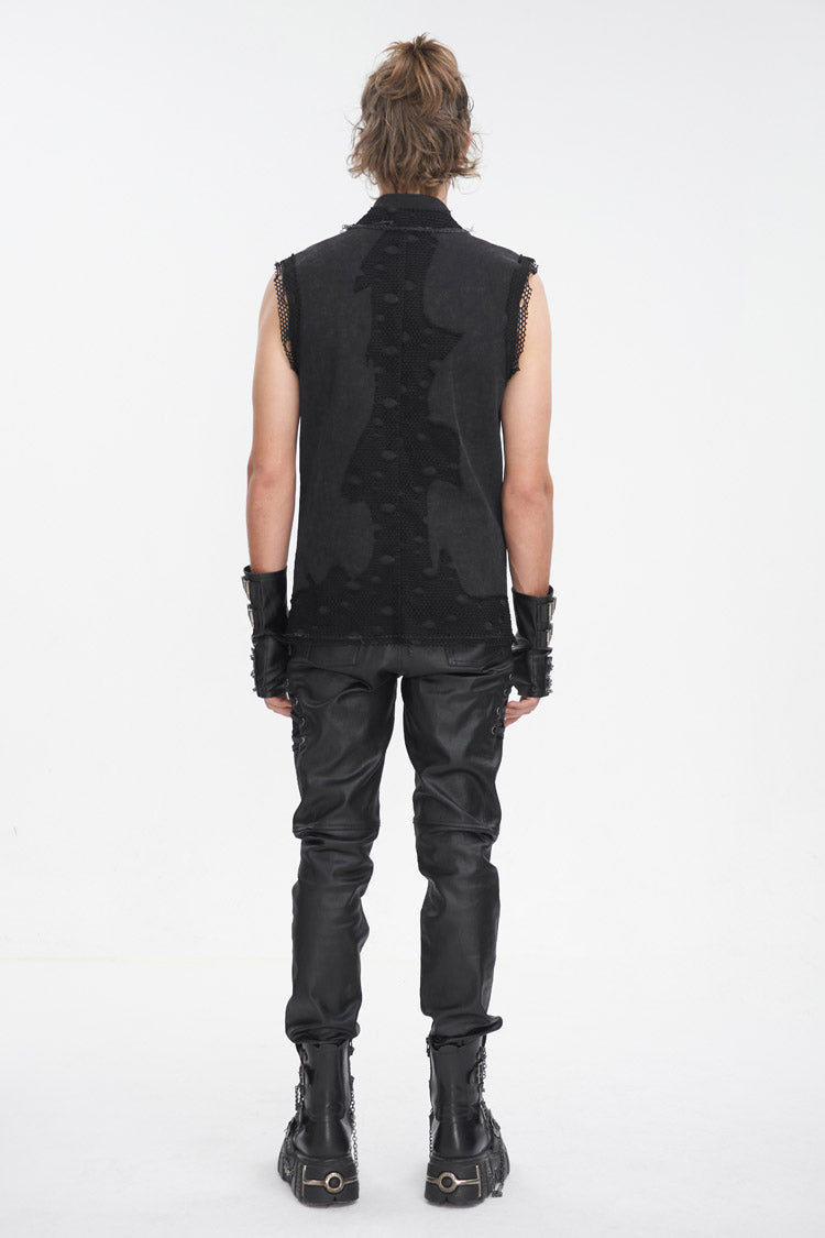 Black Lapel Collar Sleeveless Slim Men's Punk Vest