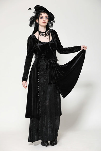 Black Long Sleeves Eyelets Side Slit Women's Gothic Maxi Dresses Wedding Dress