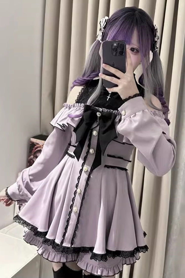 Black Long Sleeves Ruffle Stitching Lace Jirai Kei Japanese Strapless Dress Set