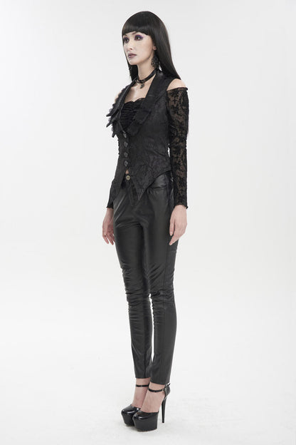 Black Plum Blossom Texture Deep V Back Rope Adjustable Women's Gothic Vest