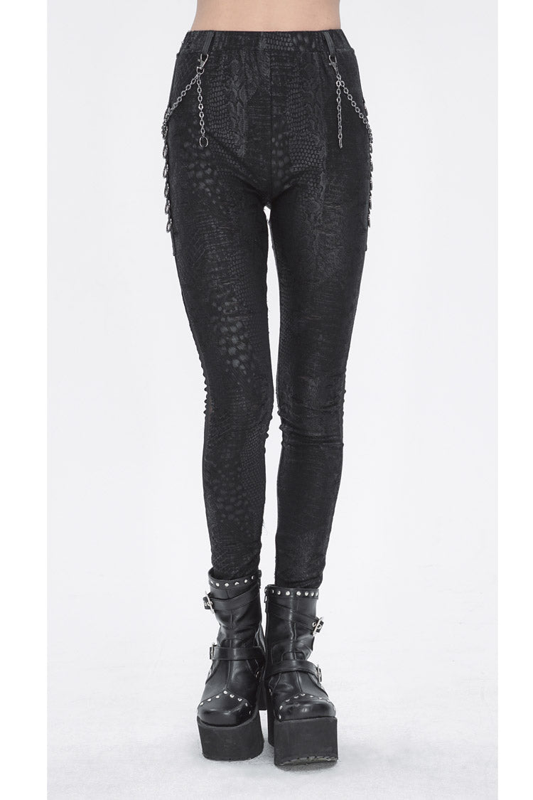Black Jacquard Print Stitching Lace Women's Punk Pants