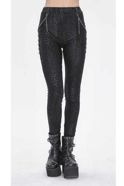 Black Jacquard Print Stitching Lace Women's Punk Pants