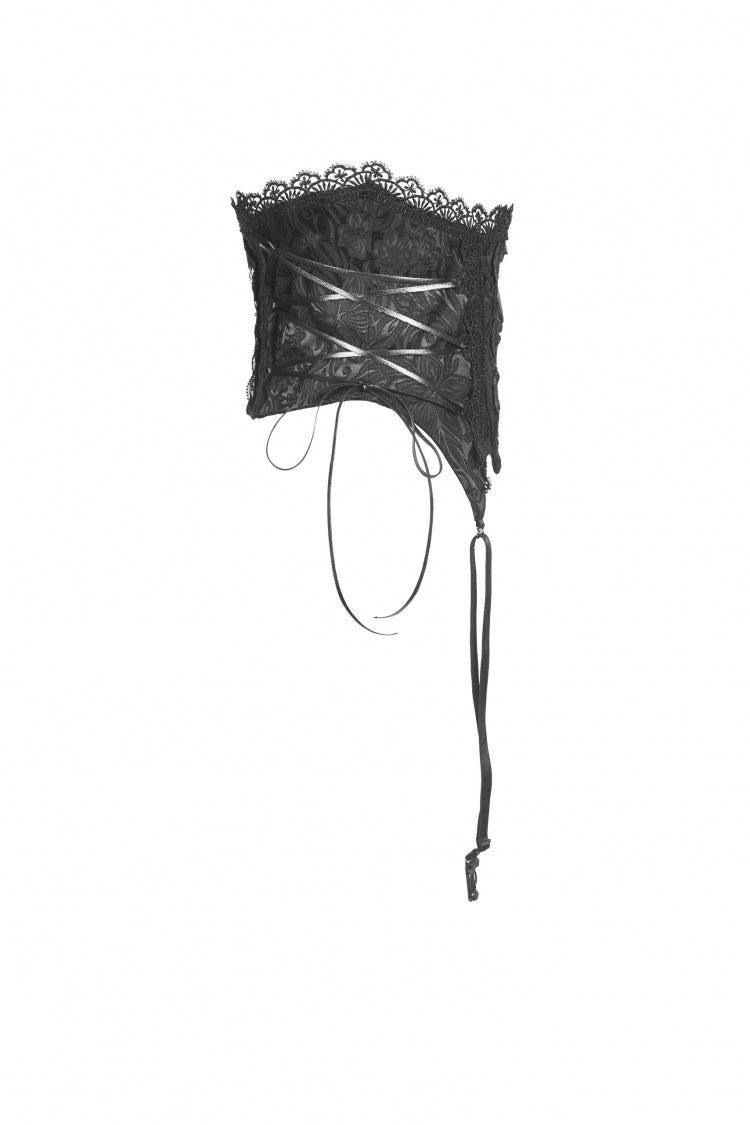 Black Floral Embroidered Lace-Up Strappy Women's Gothic Gorgeous Corset