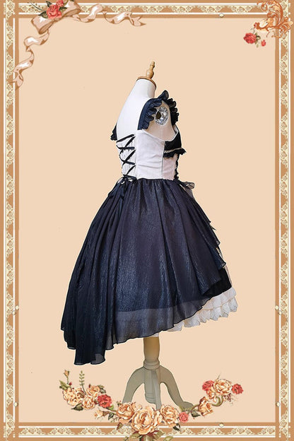 Black Eternal Life Song Print Cross Embroidery Sleeveless Ruffle Gothic Lolita Dress