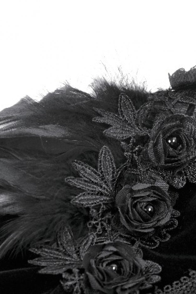 Black Lace Spliced Velvet Long Flared Sleeves Floral Feather Women's Gothic Cape