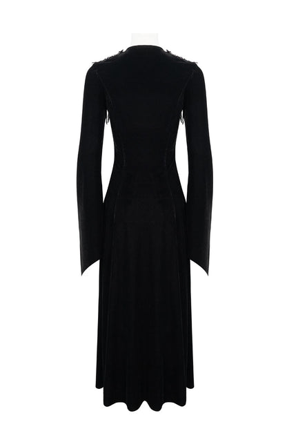 Black Embroidered Fringe Flared Sleeve Women's Gothic Dress