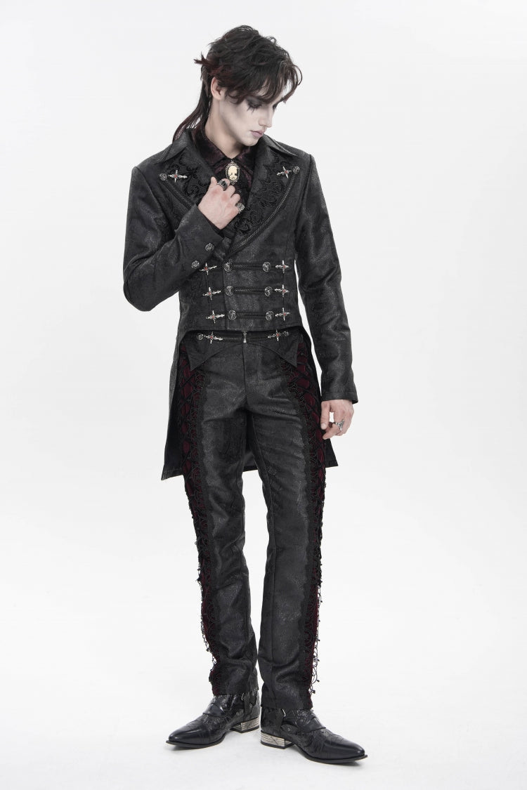Black Lapel Collar Long Sleeves Lace-Up Slim Men's Gothic Handsome Double-Breasted Jacket
