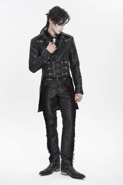 Black Lapel Collar Long Sleeves Lace-Up Slim Men's Gothic Handsome Double-Breasted Jacket