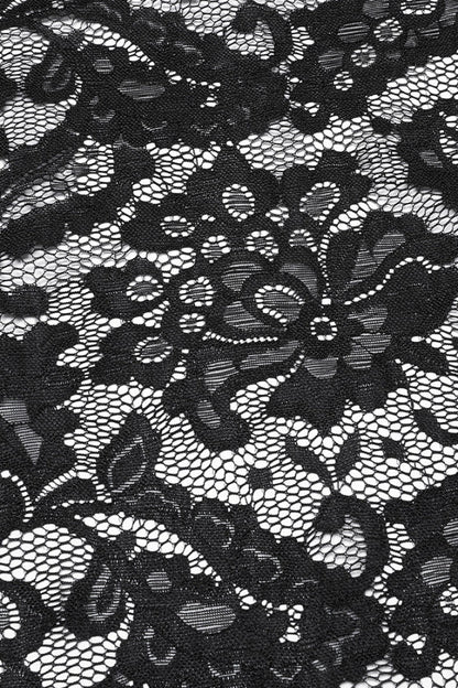 Black Embroidery Split Lace Women's Gothic Skirt with Studded Chain