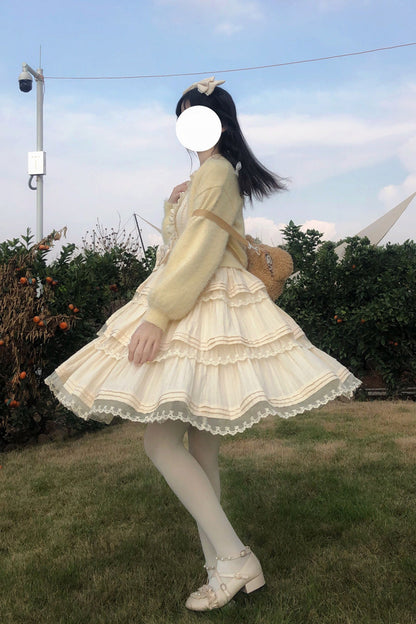 Apricot First Love Triple-Layered Ruffle Bowknot Lace Sweet Lolita Jsk Dress