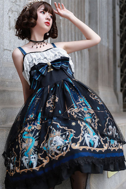 Black God's Salvation Square Collar Lace Ruffled Gothic Lolita JSK Dress