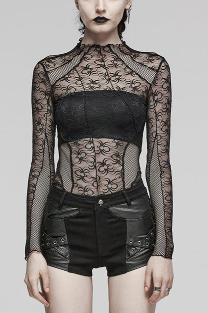Black Long Sleeves Hollow Stitching Irregular Womens Steampunk Blouse