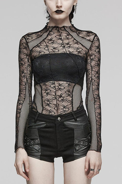 Black Long Sleeves Hollow Stitching Irregular Womens Steampunk Blouse