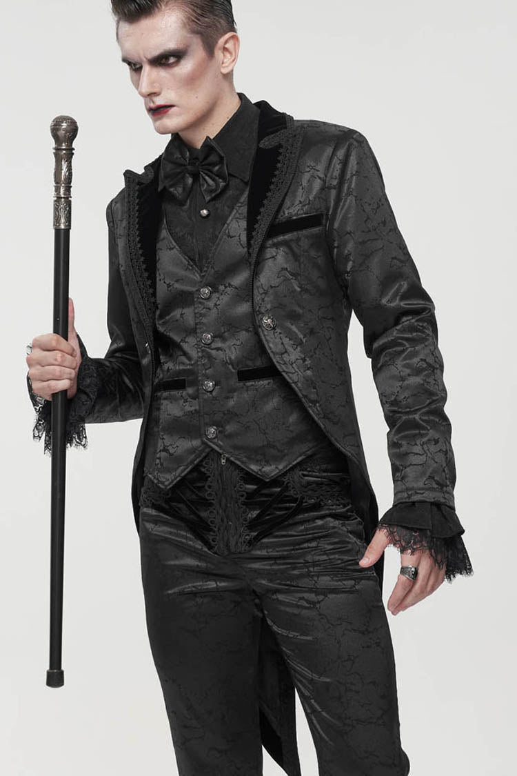 Black Gothic Bright Pattern Printed Decoration Swallowtail Men's Coat