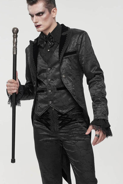 Black Gothic Bright Pattern Printed Decoration Swallowtail Men's Coat