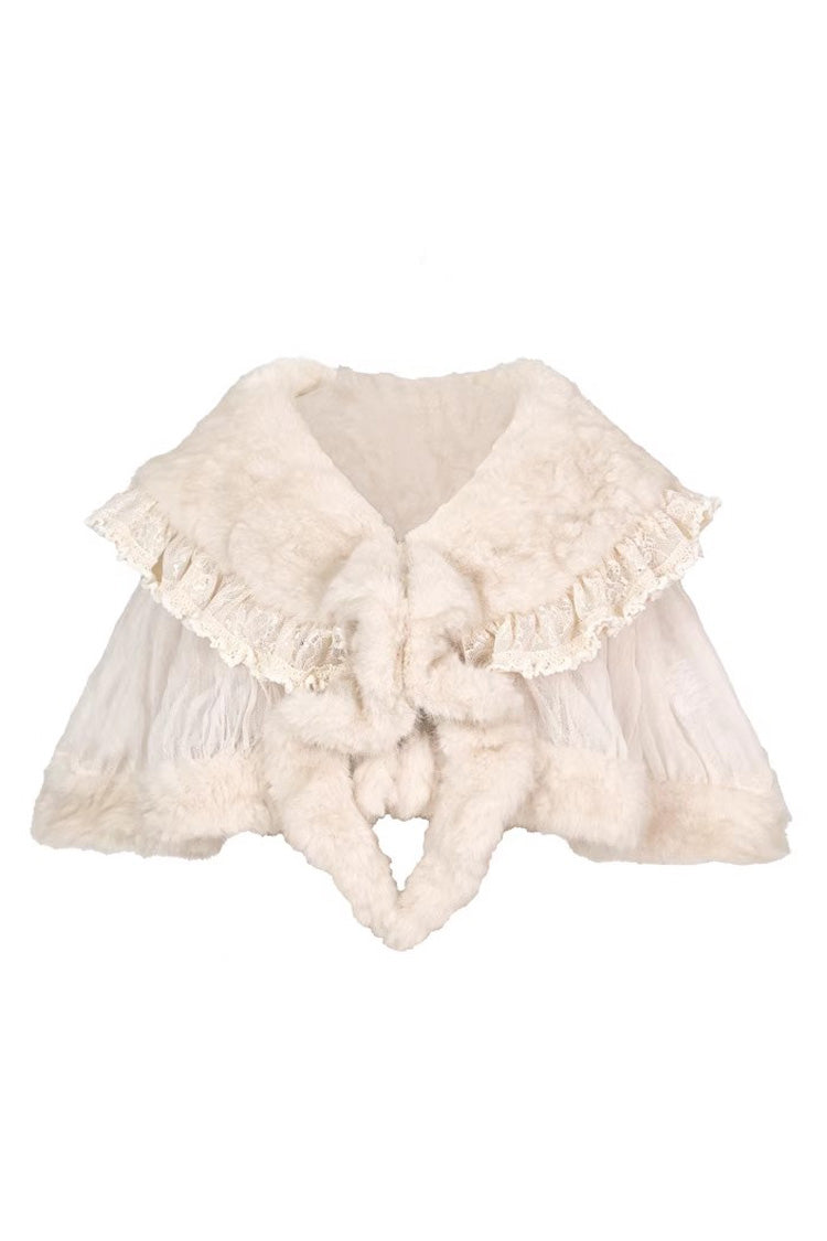 Beige [Slavic Noble Lady] Short Sleeves Ruffled Lace Fluffy Sweet Lolita Coat Cloak