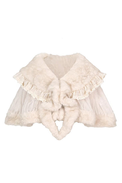 Beige [Slavic Noble Lady] Short Sleeves Ruffled Lace Fluffy Sweet Lolita Coat Cloak