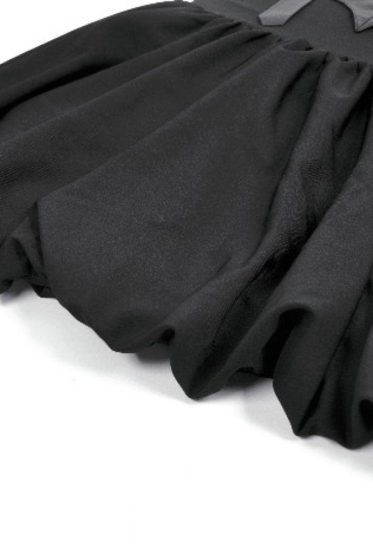 Black Bat Wing Buckled Women's Gothic Suspender Dress Graduation Dress with Tail