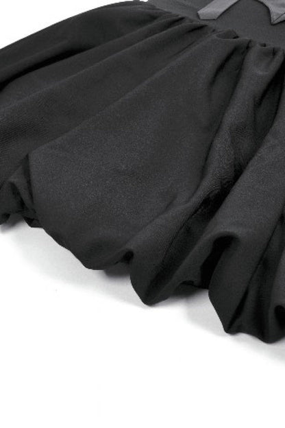 Black Bat Wing Buckled Women's Gothic Suspender Dress Graduation Dress with Tail